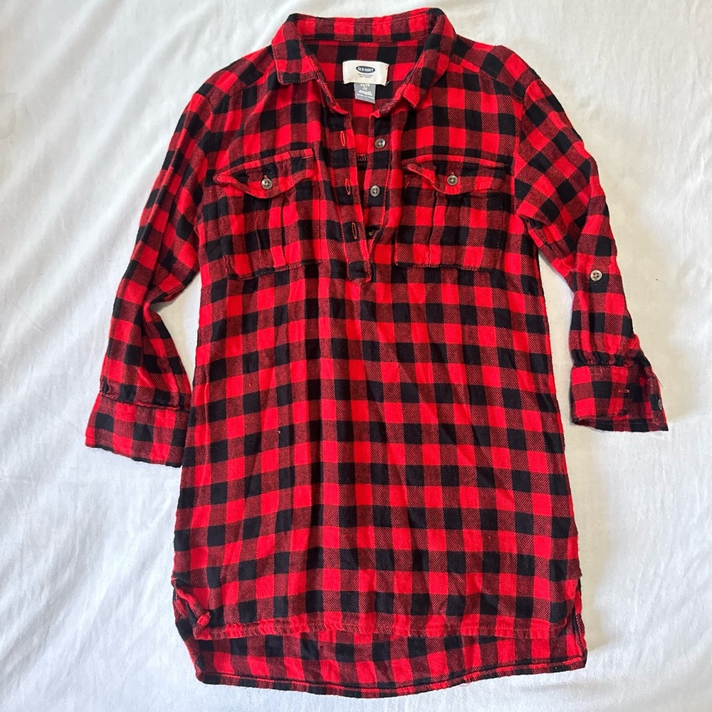 Girls’ plaid checkered shirt dress